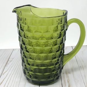 MCM Green Glass Water Pitcher w Handle
